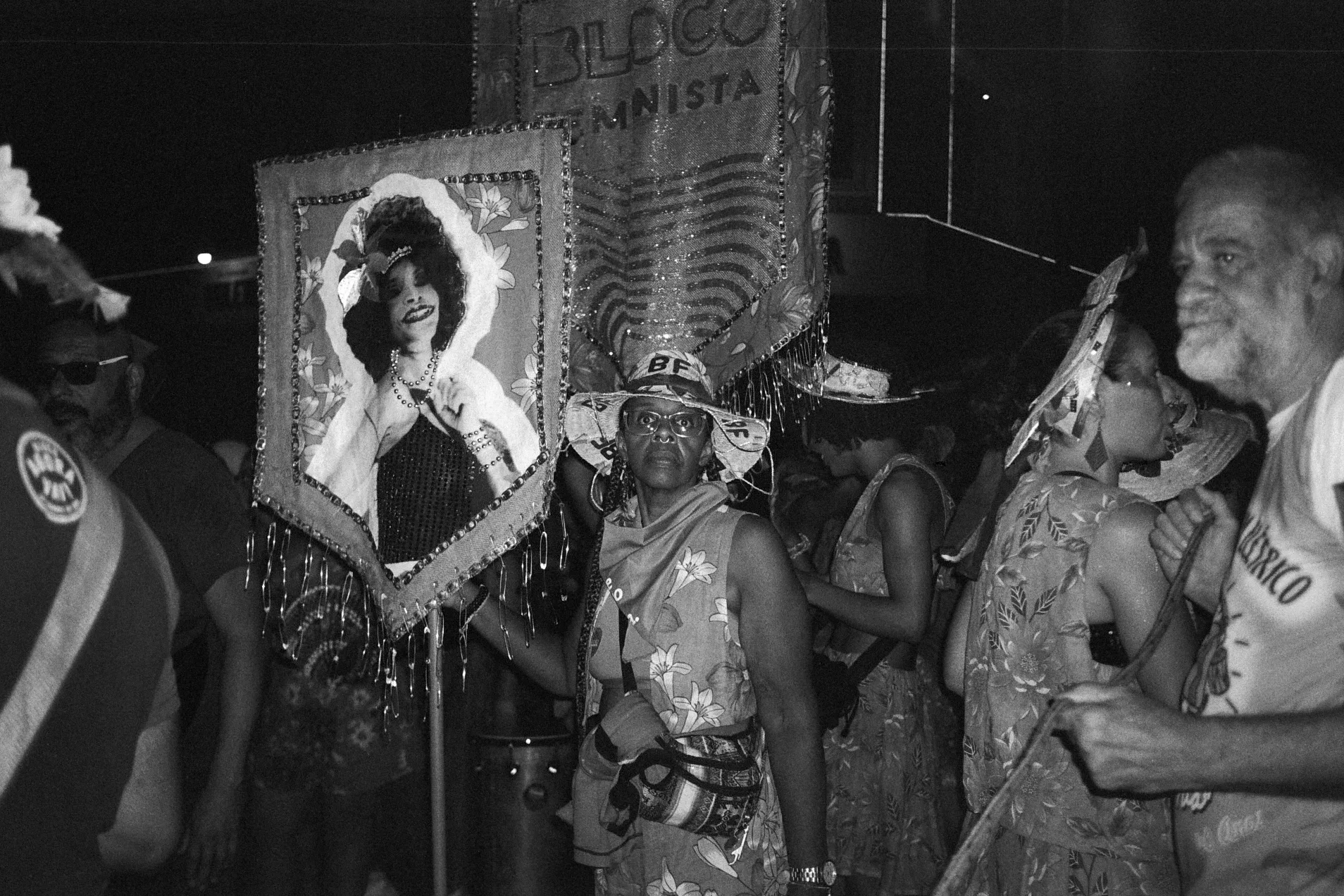 Black-and-white photograph of people dancing